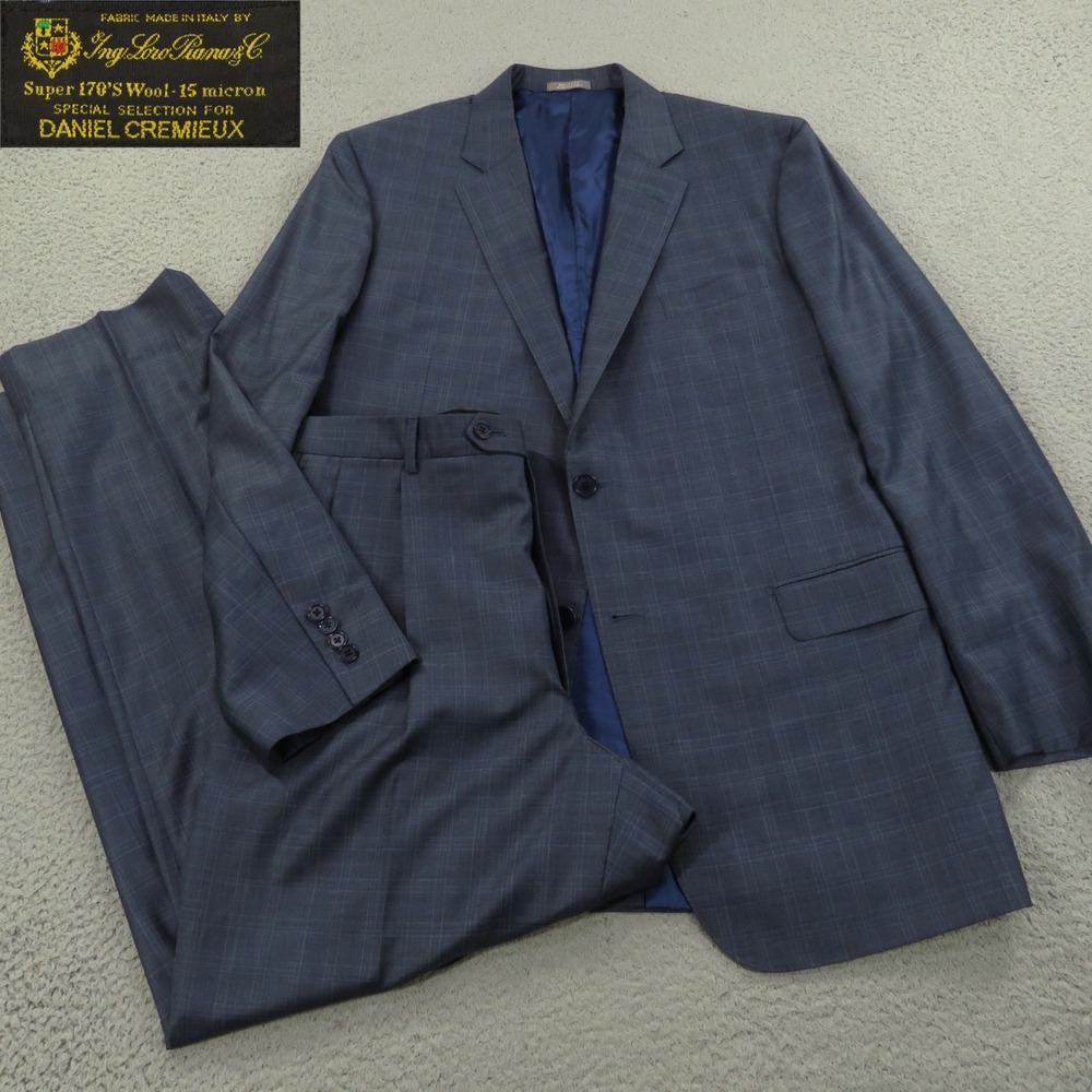 Daniel Cremieux Suit 44L Loro Piana Super 170s Silk Wool Check Trousers 36x33